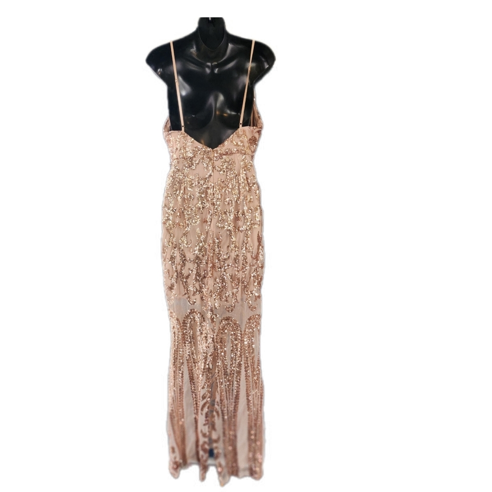 A. PEACH ROSE GOLD MAXI SEQUINS & MESH MAXI DRESS - Picture 3 of 4